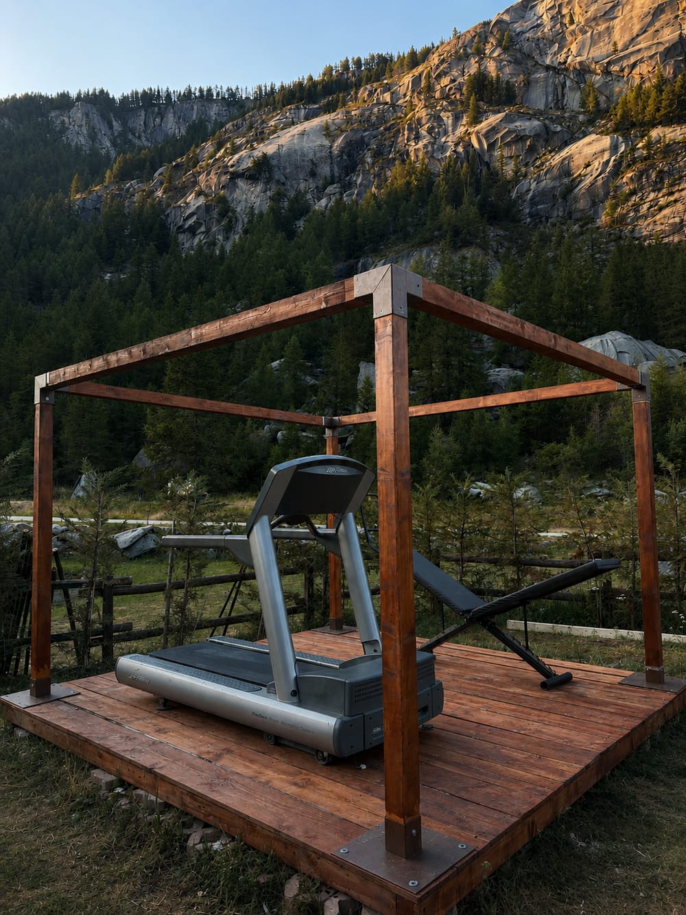 Attrezzatura fitness all'aperto con vista sulle Alpi